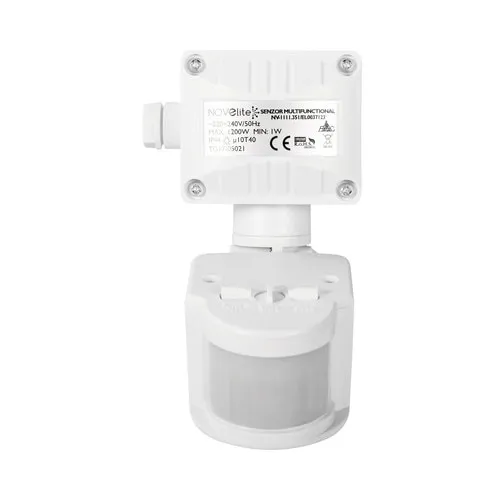Senzor de miscare Novelite 180° 1200W, cu brat, pentru exterior IP44, alb