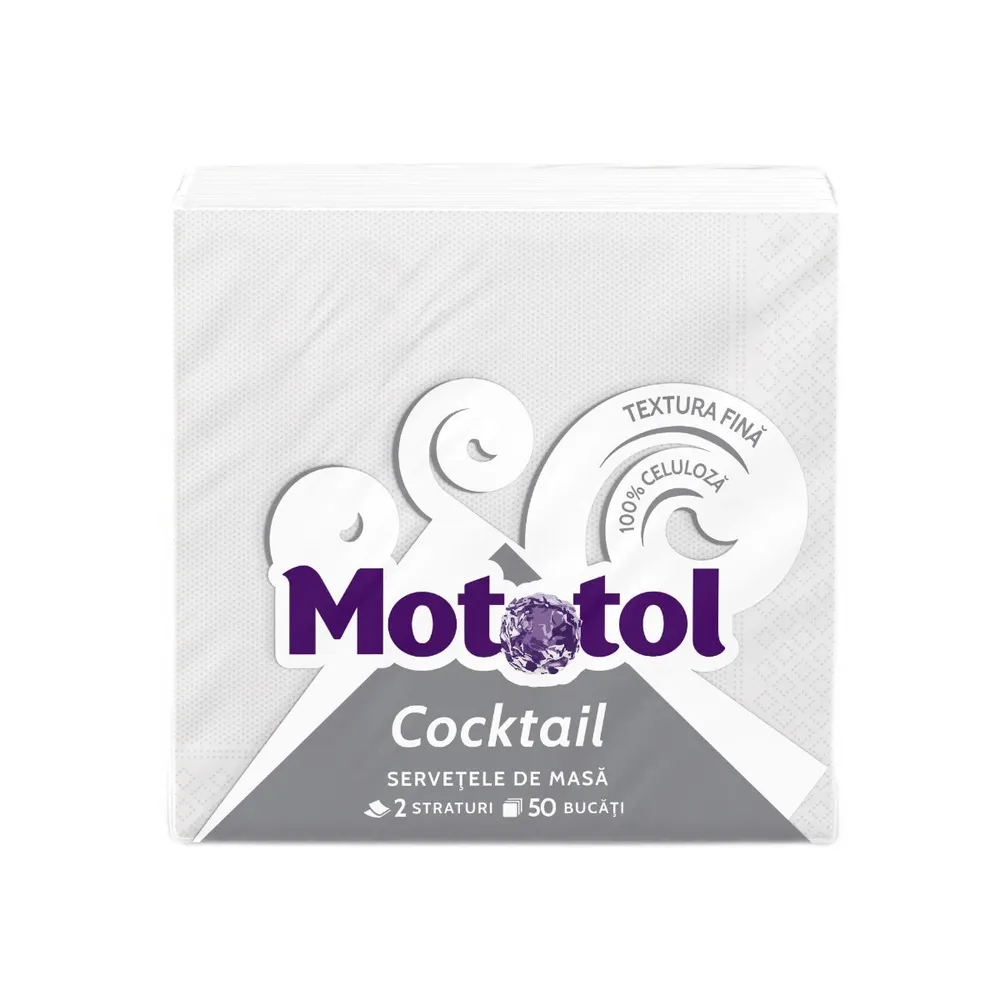 Servetele de masa Mototol Cocktail, alb, 2 straturi, 24 x 24 cm, 50 buc / pachet