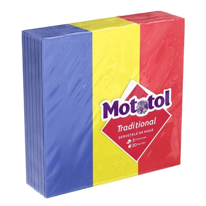 Servetele de masa Mototol Tricolor, galben + rosu + albastru, 3 straturi, 33 x 33 cm, set 20 bucati