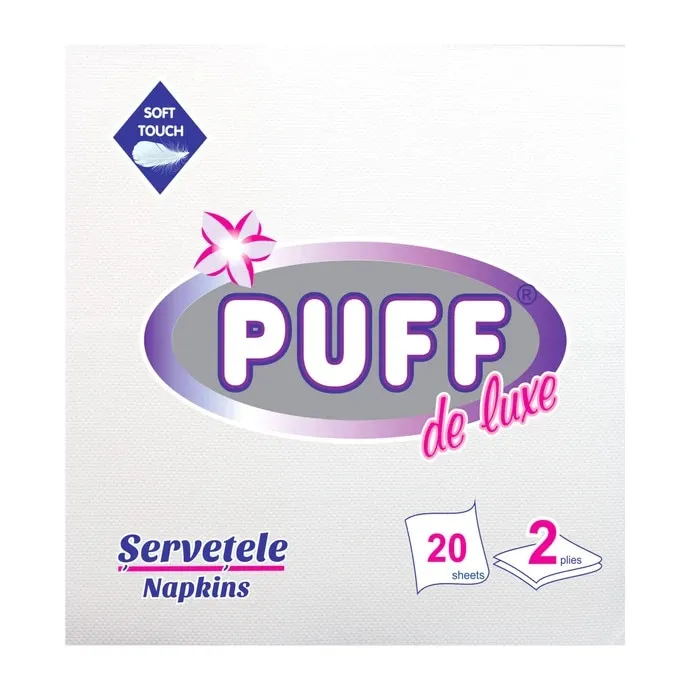 Servetele de masa Puff De Luxe, alb, 2 straturi, 38 x 38 cm, 20 buc / pachet