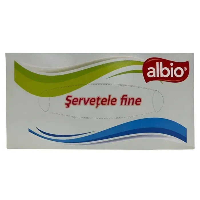 Servetele faciale Albio, alb, 2 straturi, 21 x 19 cm, 200 buc / cutie