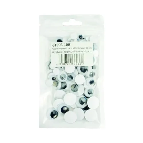 Set 100 ochi mobili, alb-negru, dimensiuni diverse 6x15mm, bricolaj