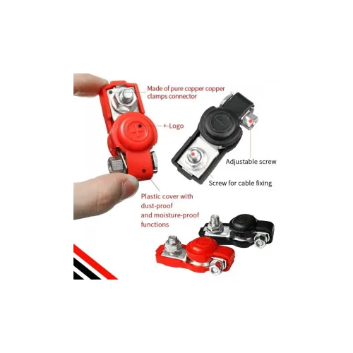 Set 2 borne pentru baterie auto din aluminiu dur exolat invelite in cauciuc, negru-rosu — imaginea 4