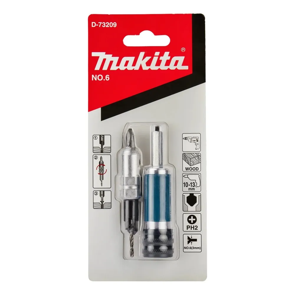 Set 3 accesorii pentru gaurire lemn, Makita, burghiu 2.4 mm, adaptor reversibil, multicolor