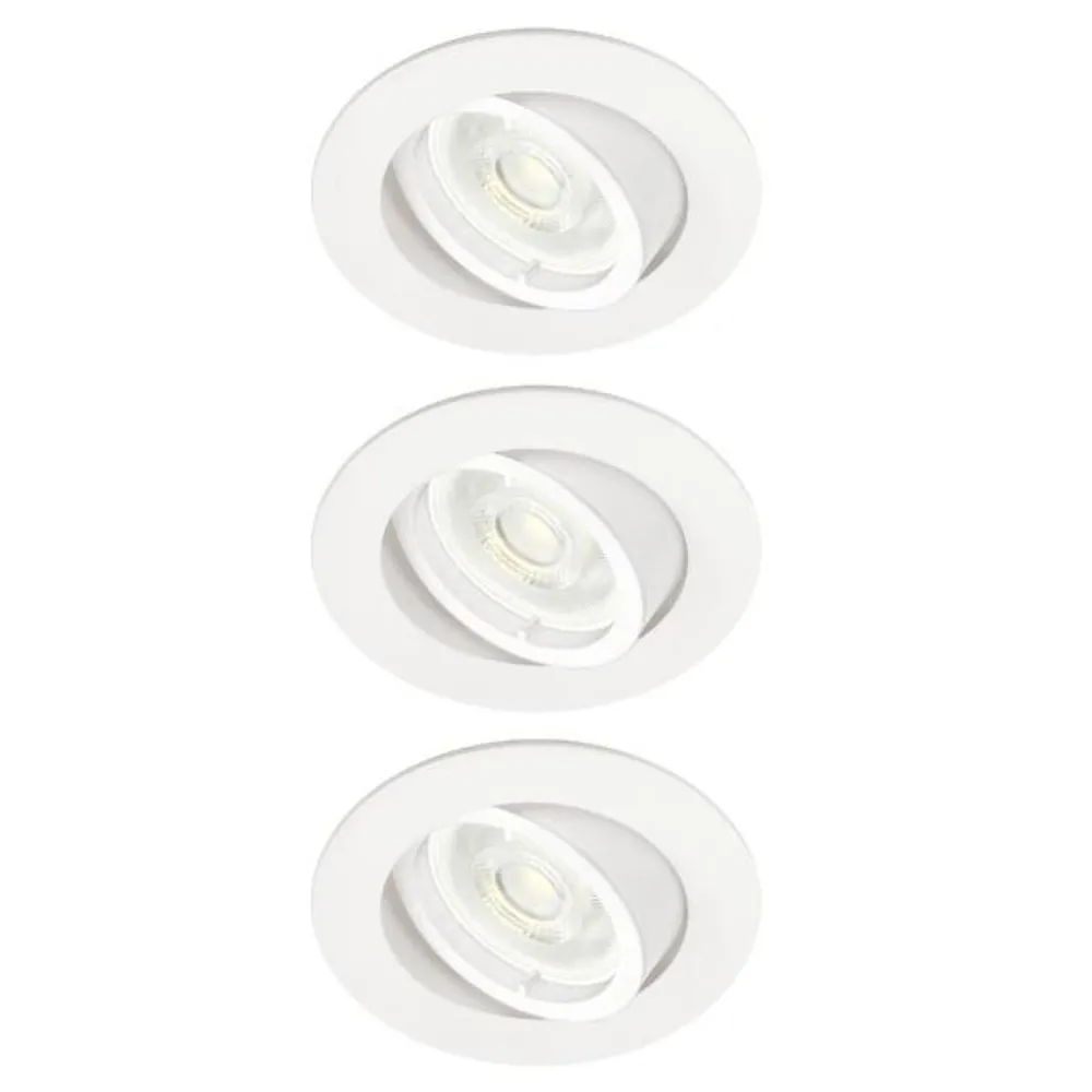 Set 3 spoturi LED incastrate Bama, orientabil, GU10, 600 lm, lumina calda, alb