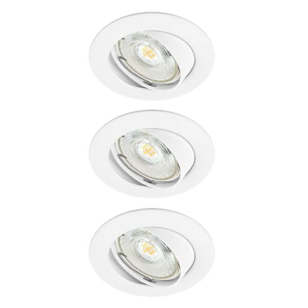 Set 3 spoturi LED incastrate Clane, orientabil, GU10, 450 lm, lumina calda, alb