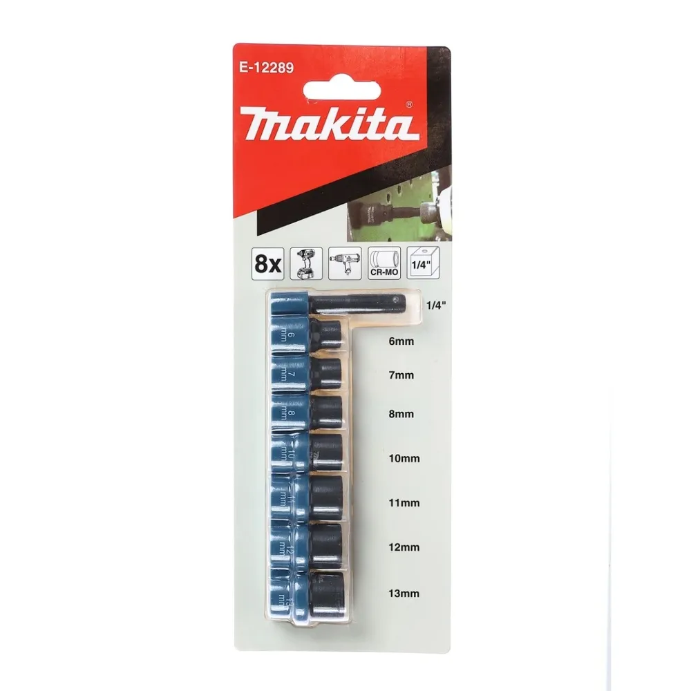 Set 8 piese biti pentru insurubare cu prelungitor, Makita, dimensiuni 6-13mm