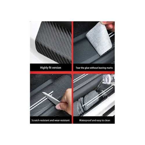 Set abtibild protectie praguri interior auto carbon cu dunga alba — imaginea 4