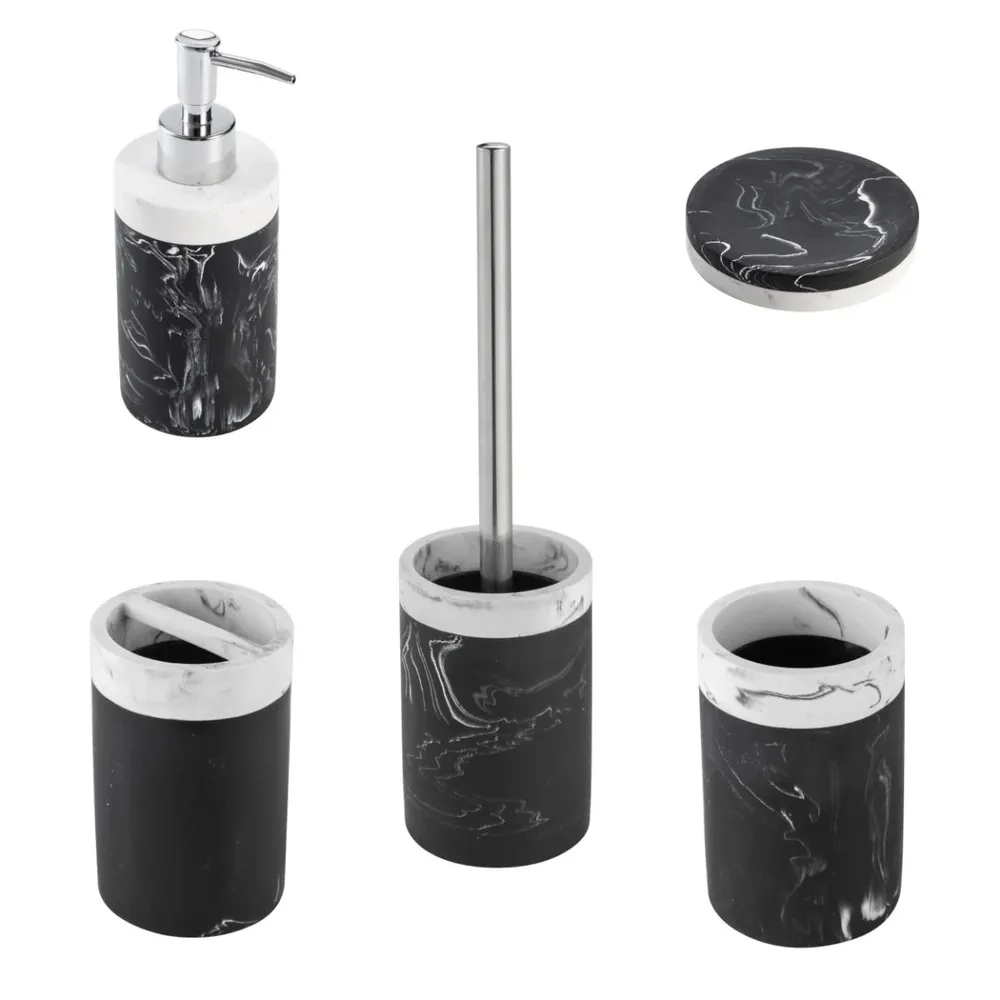Set accesorii baie, Kadda Marmor, negru, 5 piese