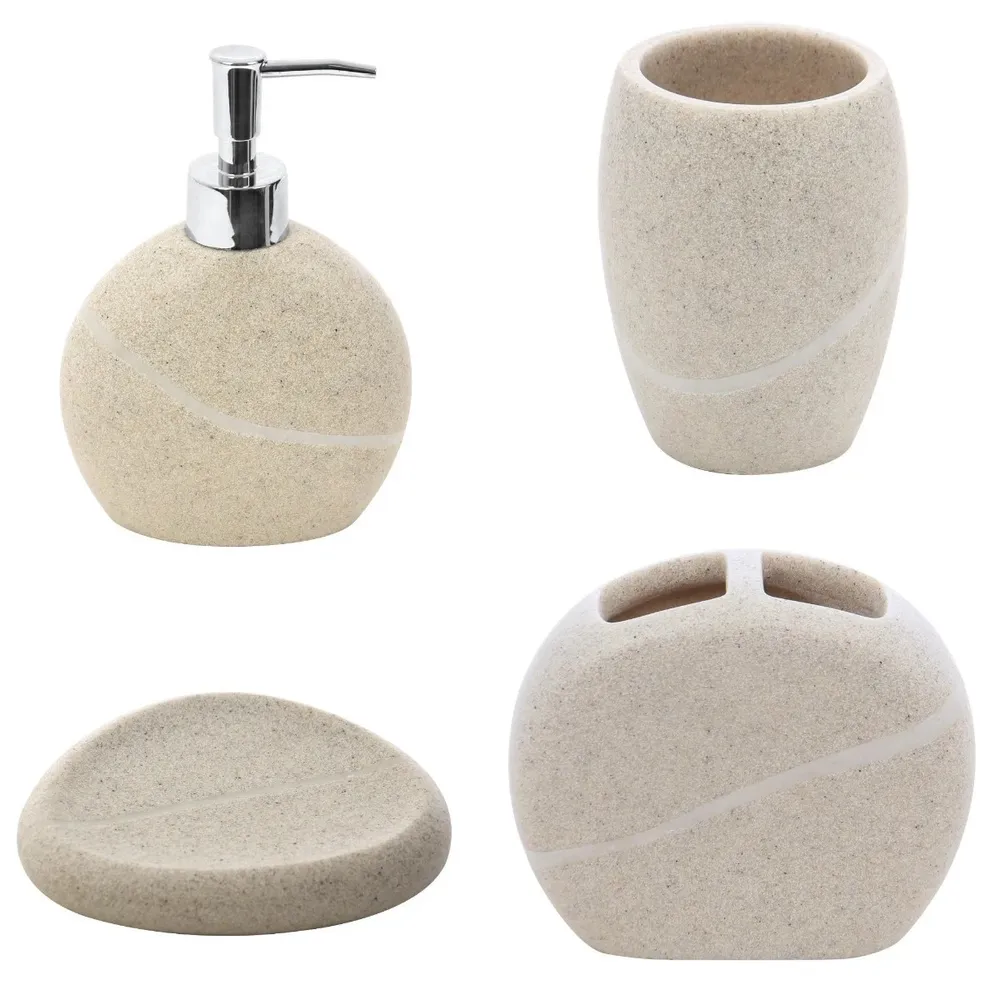 Set accesorii baie, Kadda Stone, finisaj piatra, 4 piese