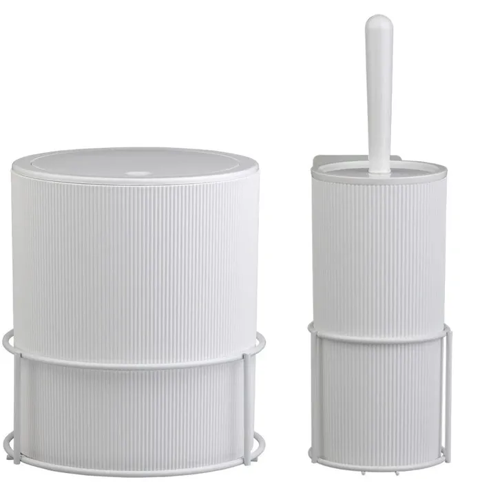 Set accesorii baie, Okyanus Home Mina, alb, 2 piese, forma cilindrica