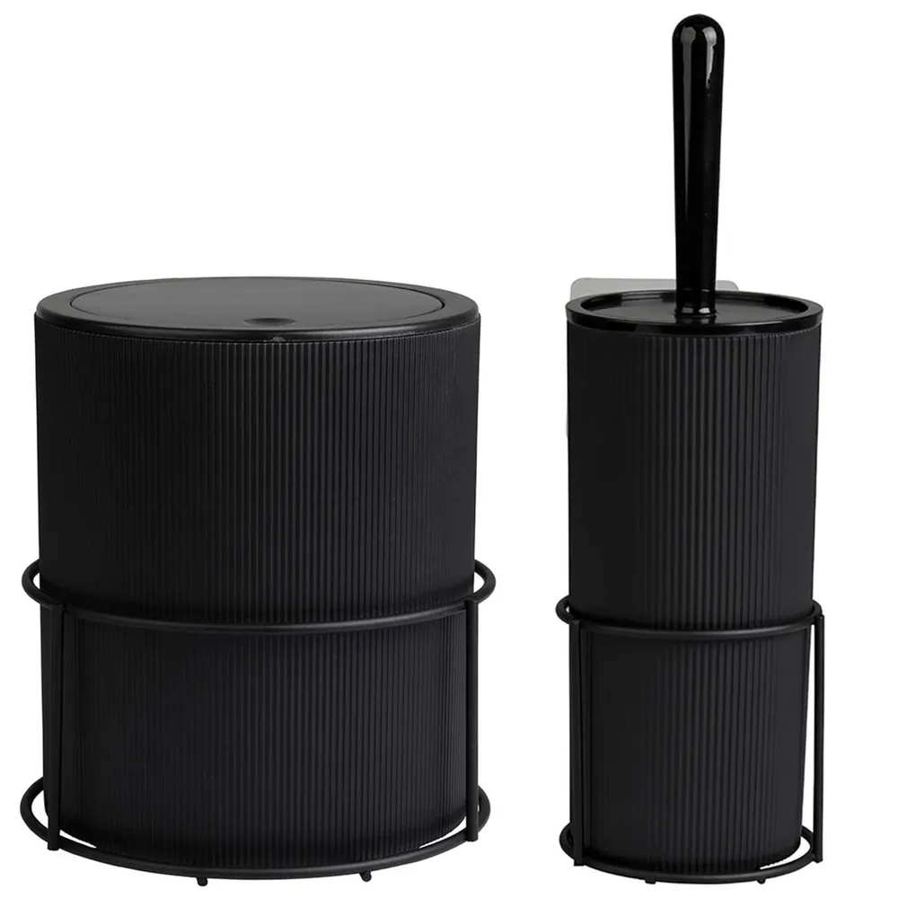 Set accesorii baie, Okyanus Home Mina, negru, 2 piese, forma cilindrica