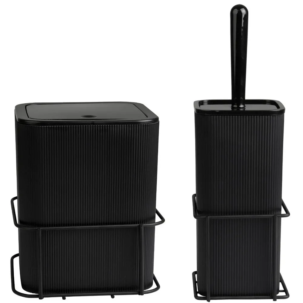 Set accesorii baie, Okyanus Home Mina, negru, 2 piese, forma dreptunghiulara