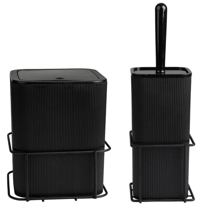 Set accesorii baie, Okyanus Home Mina, negru, 2 piese, forma dreptunghiulara