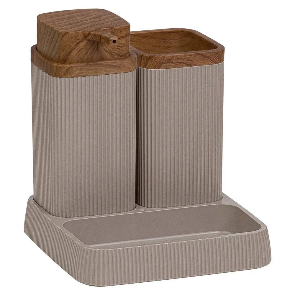 Set accesorii baie, Okyanus Home Stella OKY-465-3, maro + lemn, 3 piese