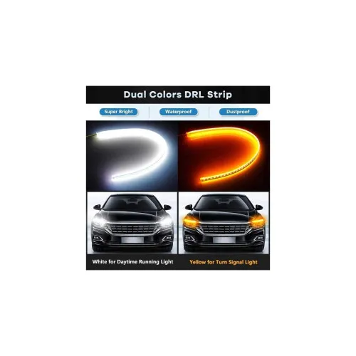 Set banda DRL LED lumina alba si semnalizare dinamica galbena 60cm 12V — imaginea 3