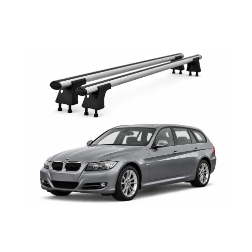 Set bare transversale aluminiu cu prindere in puncte fixe compatibile BMW Seria 3 E91 Touring 2005-2012 negre sau argintii Kit 201
