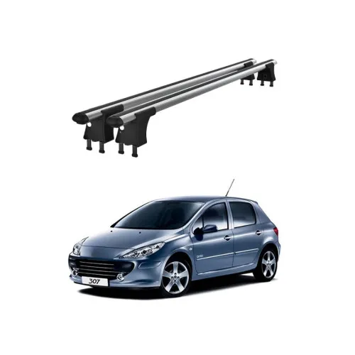 Set bare transversale aluminiu cu prindere in puncte fixe compatibile Peugeot 307 2001-2009 negre sau argintii Kit 202