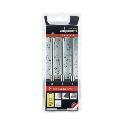 Set burghie pentru sticla Alpen, dimensiuni 5x6x8mm, 3 piese, hexagonal
