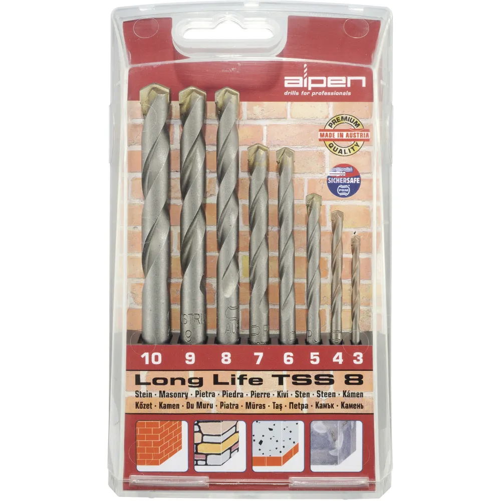 Set burghie zidarie Alpen Ø3-10 mm, 8 piese, Long Life