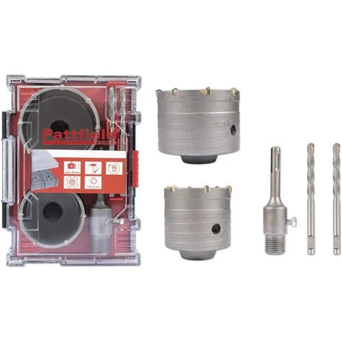 Set carote pentru zidarie Pattfield, 68-83mm, 6 piese, freza tip coroana