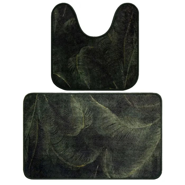 Set covorase baie Davo Pro, antiderapant, model frunze, set 2 bucati 80 x 50 x 1.5 + 50 x 50 x 1.5