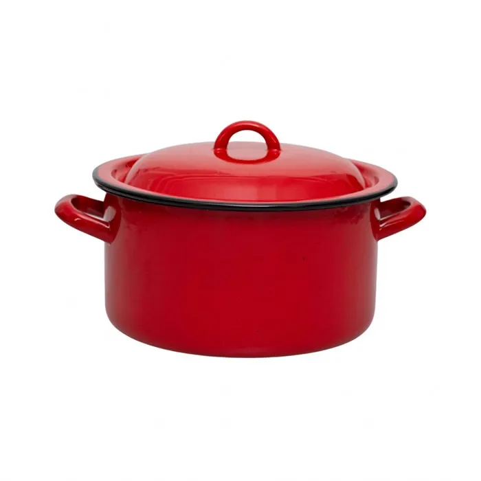 Set cratita adanca si capac, Vef, tabla emailata, rosu, 20 cm