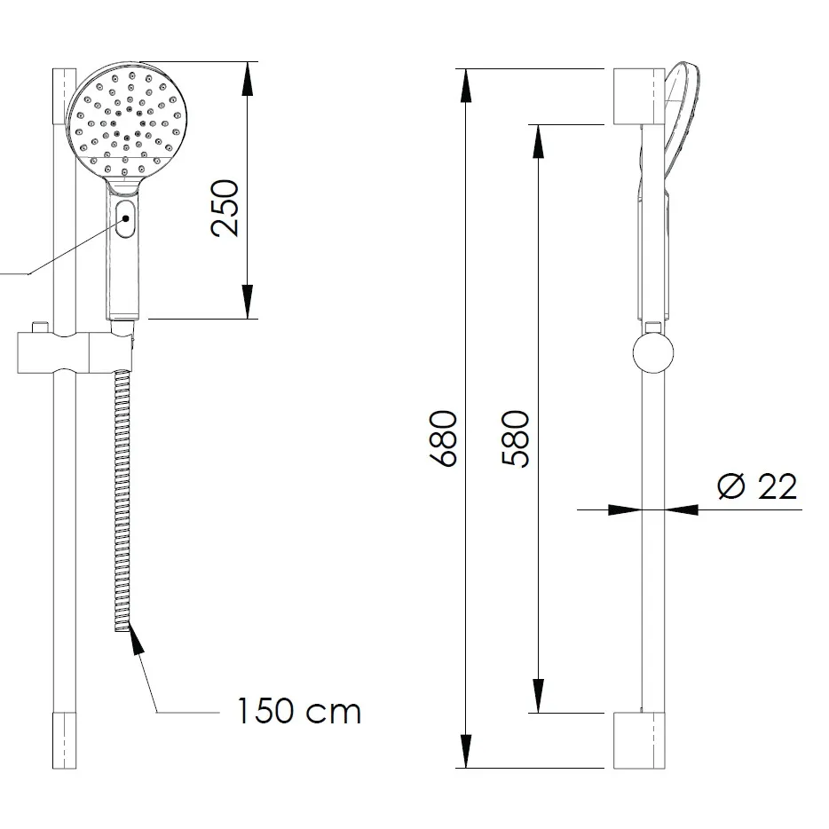 Set dus para + furtun + bara, Remer 315L318MP, cromat, 4 functii, 1.5 m