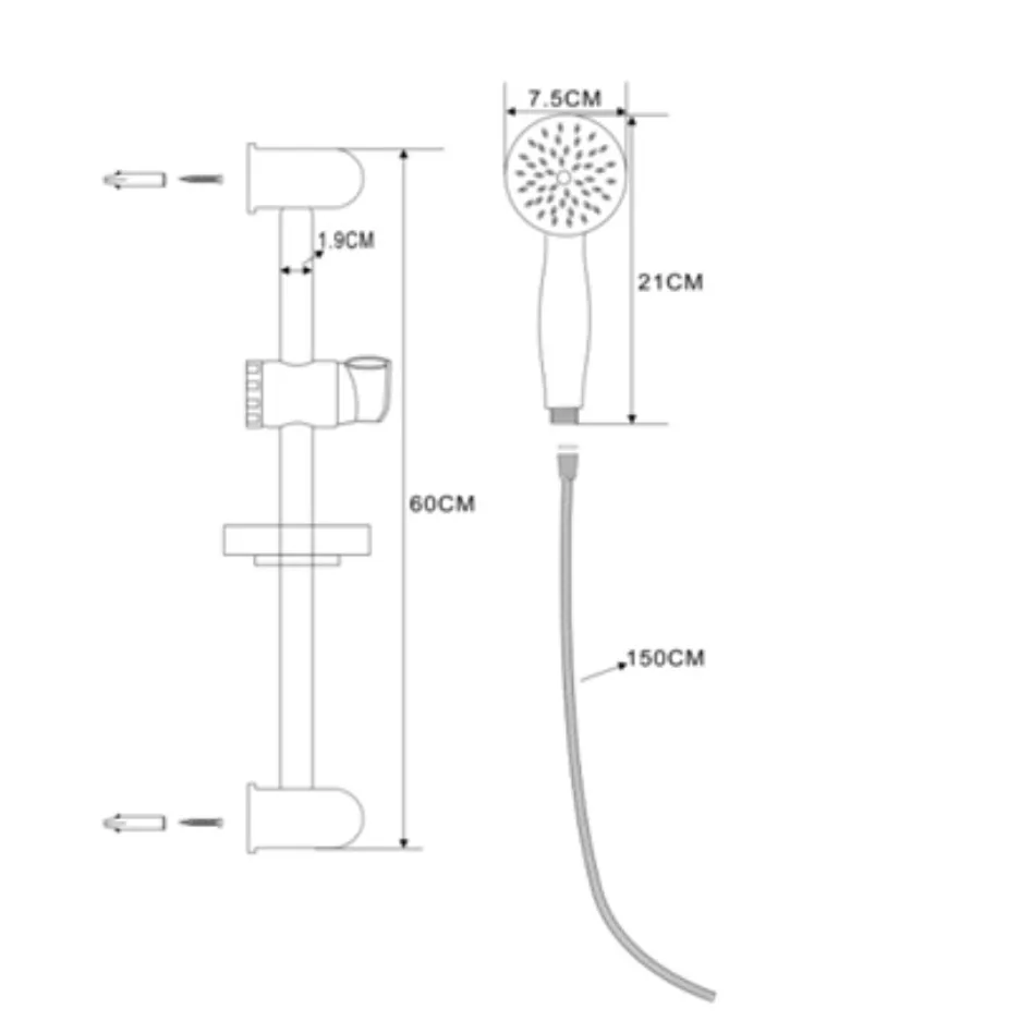 Set dus para + furtun + suport culisant + savoniera + bara, Kadda Junior 9821181BC, 1 functie, 1.5 m