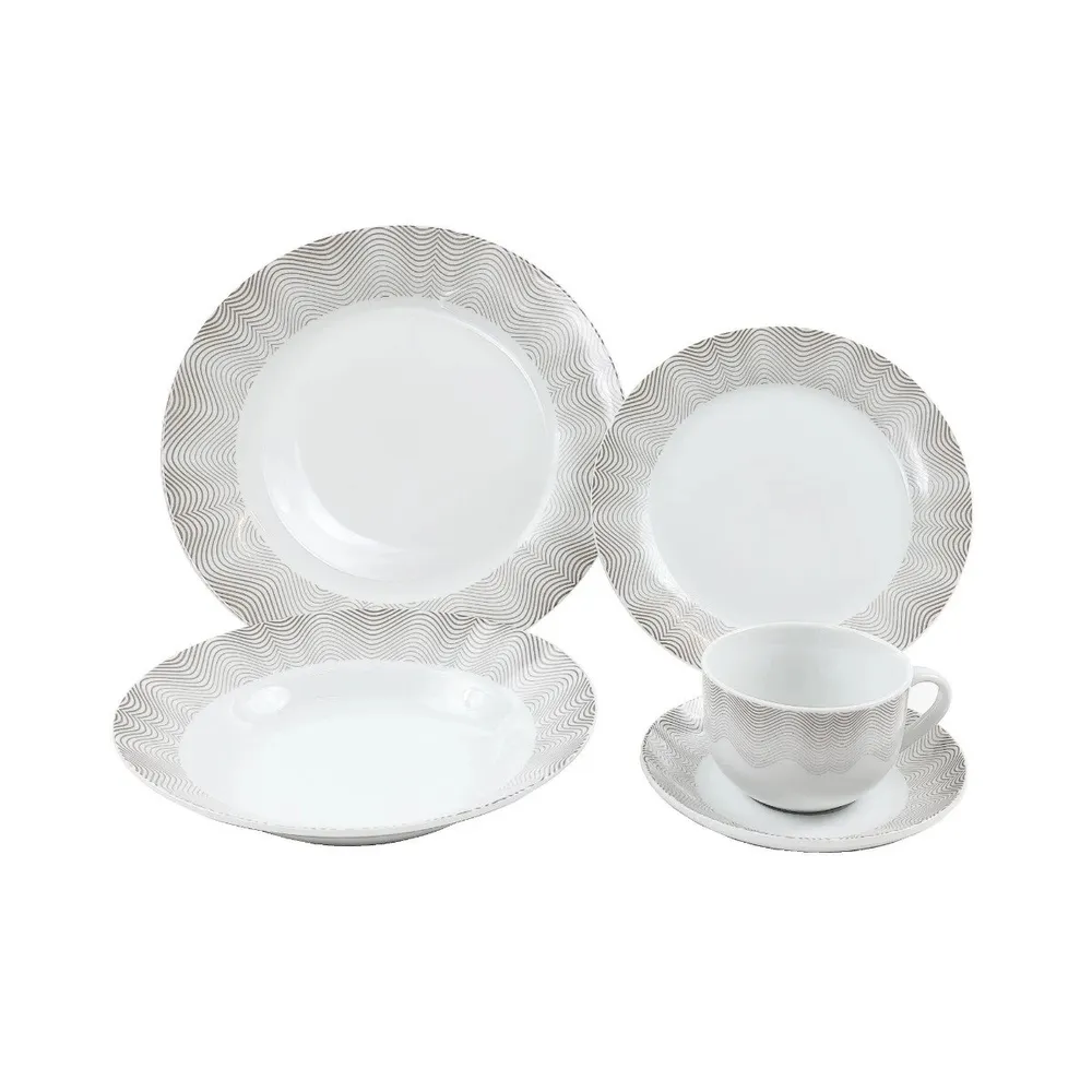 Set farfurii EY3868B3, portelan, alb + gri, 30 piese