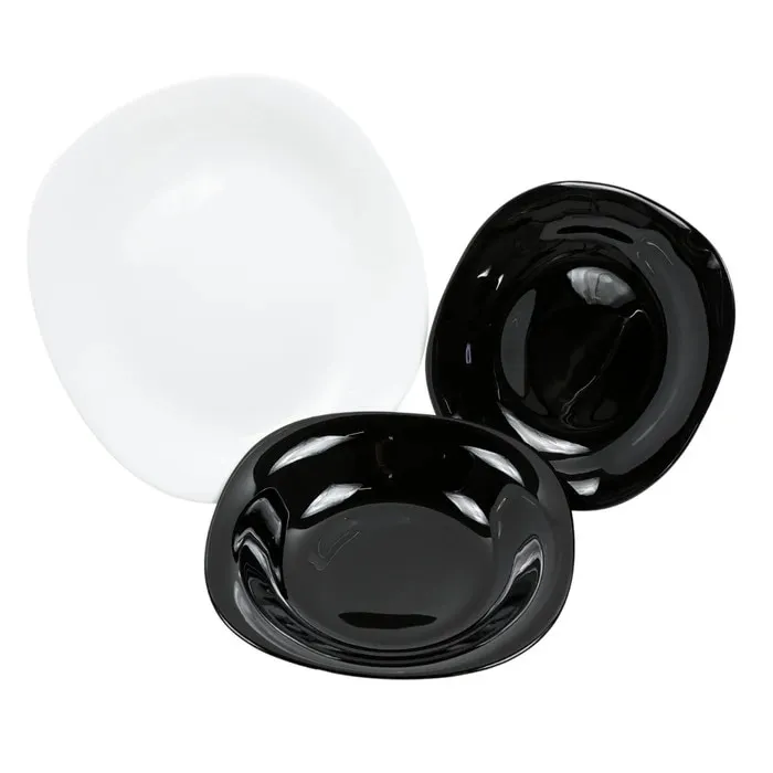 Set farfurii NF18, sticla termica, alb + negru, 18 piese