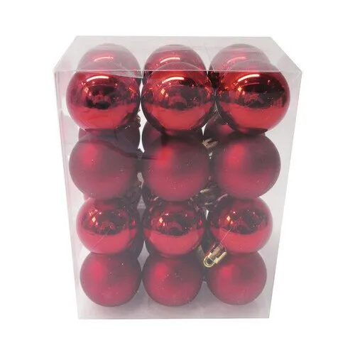 Set globuri Craciun Lafiora Ø 4 cm rosu modele diferite 24 buc