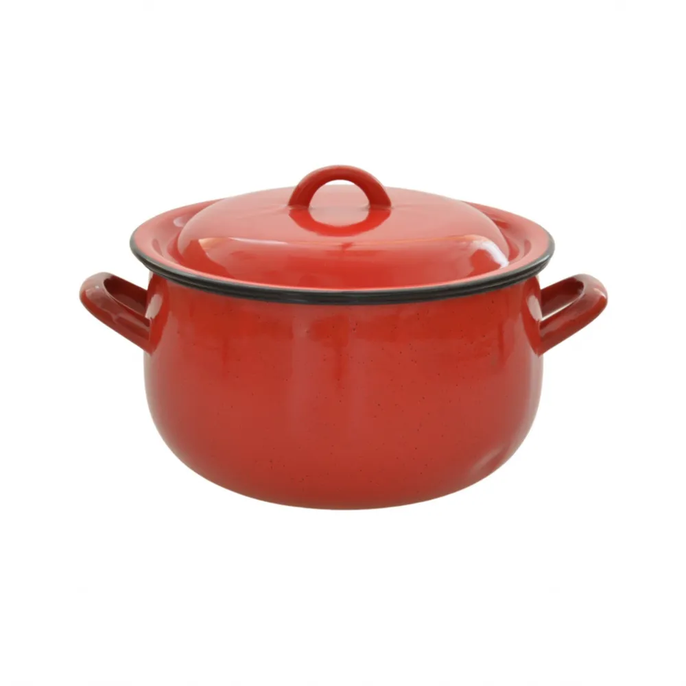 Set oala bombata si capac, Vef, tabla emailata, rosu, 16 cm