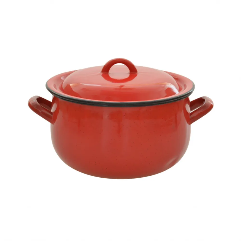 Set oala bombata si capac, Vef, tabla emailata, rosu, 22 cm