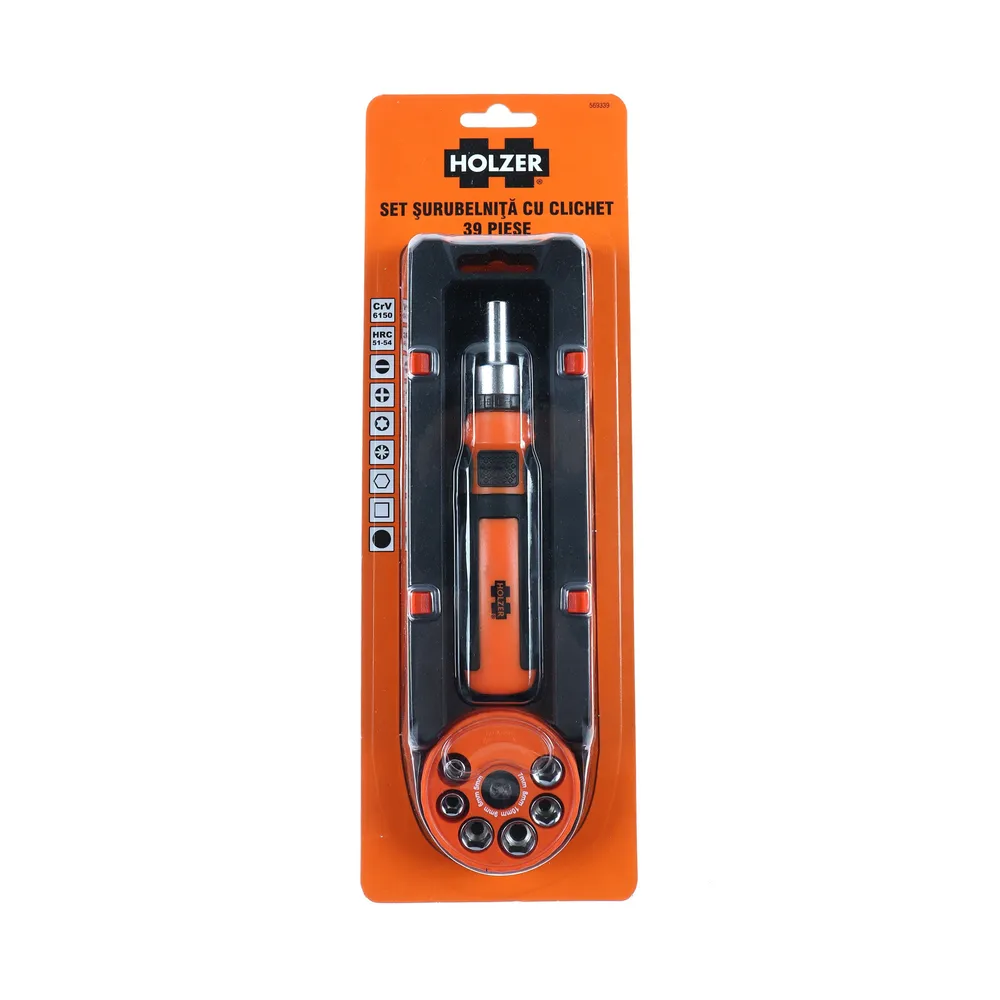 Set surubelnita cu clichet si 38 accesorii, Holzer