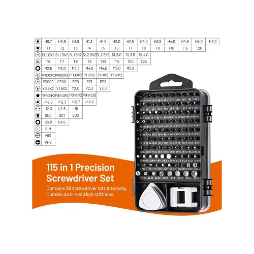 Set surubelnite precizie 115in1 cu 98 biti magnetica trusa reparatii electronice MIV — imaginea 2