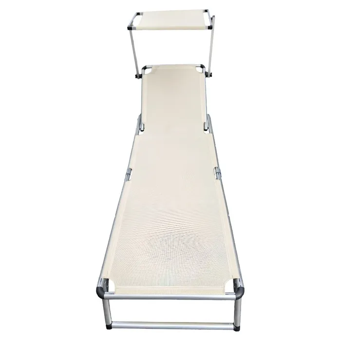 Sezlong plaja, pliabil, cu parasolar, structura metal, bej, 188 x 58 x 26 cm — imaginea 3