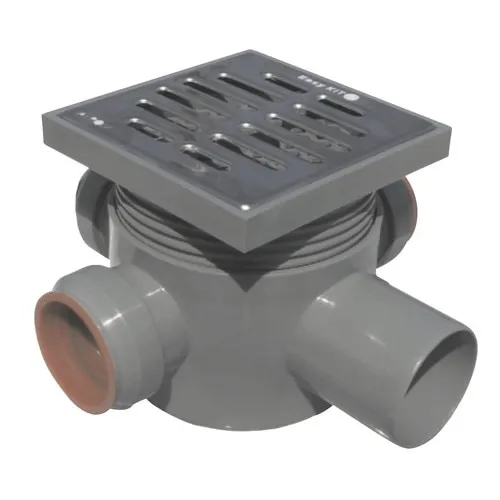 Sifon pardoseala polipropilena VALROM gratar inox 3 intrari Ø 40 mm 1 iesire Ø 50mm H 80mm inox