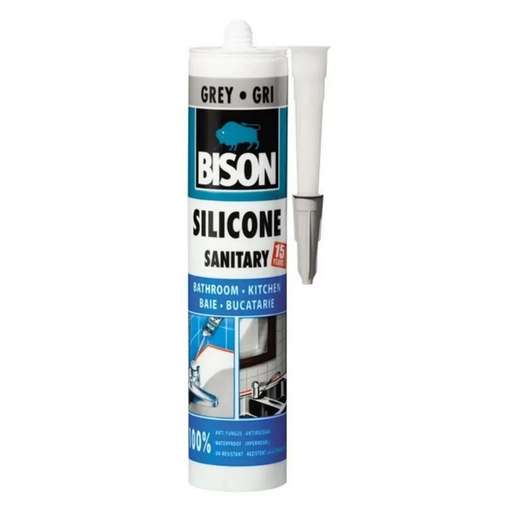 Silicon sanitar, Bison, rezistent la apa, gri, interior / exterior, 280 ml