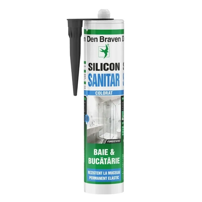 Silicon sanitar, Den Braven, rezistent la mucegai, negru, interior / exterior, 280 ml