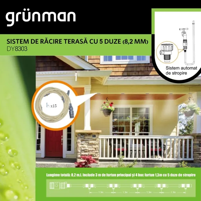 Sistem racire terasa, kit Grunman DY8303, PVC, 8.2 m, 5 duze de pulverizare — imaginea 3