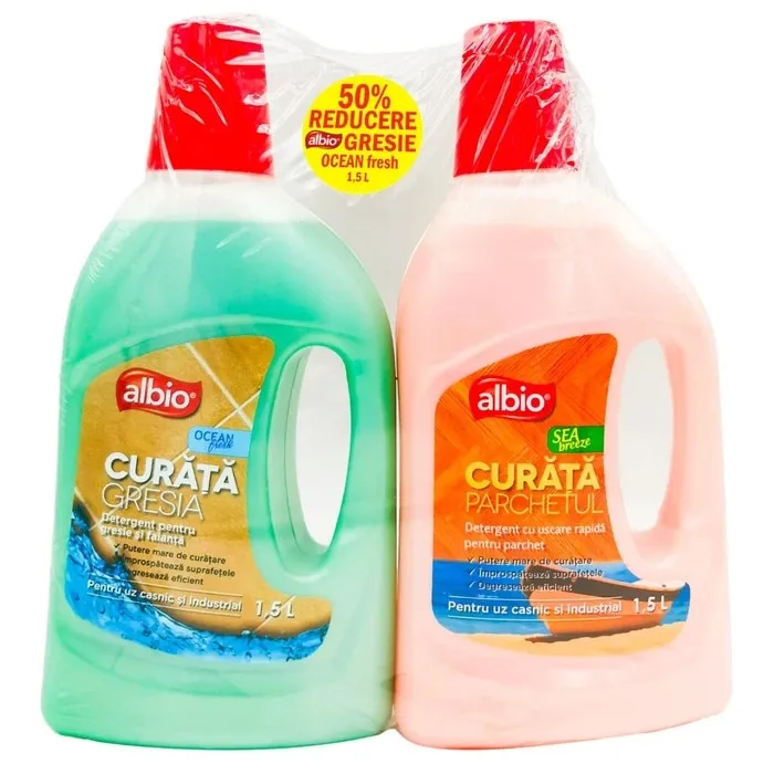 Solutie lemn / parchet Albio sea breeze + Detergent gresie / faianta Albio ocean fresh, 2 x 1.5 L