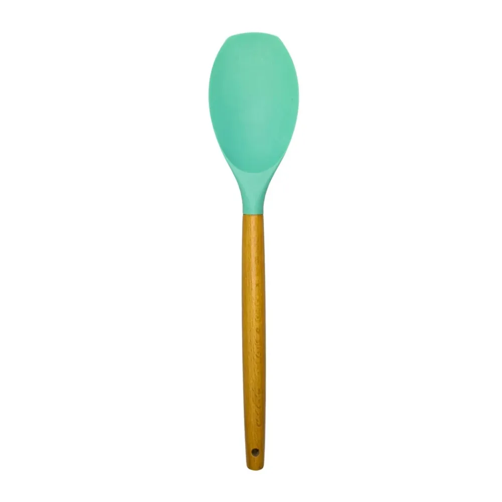 Spatula YJJY06, silicon + lemn, verde, 31.7 x 6.6 cm
