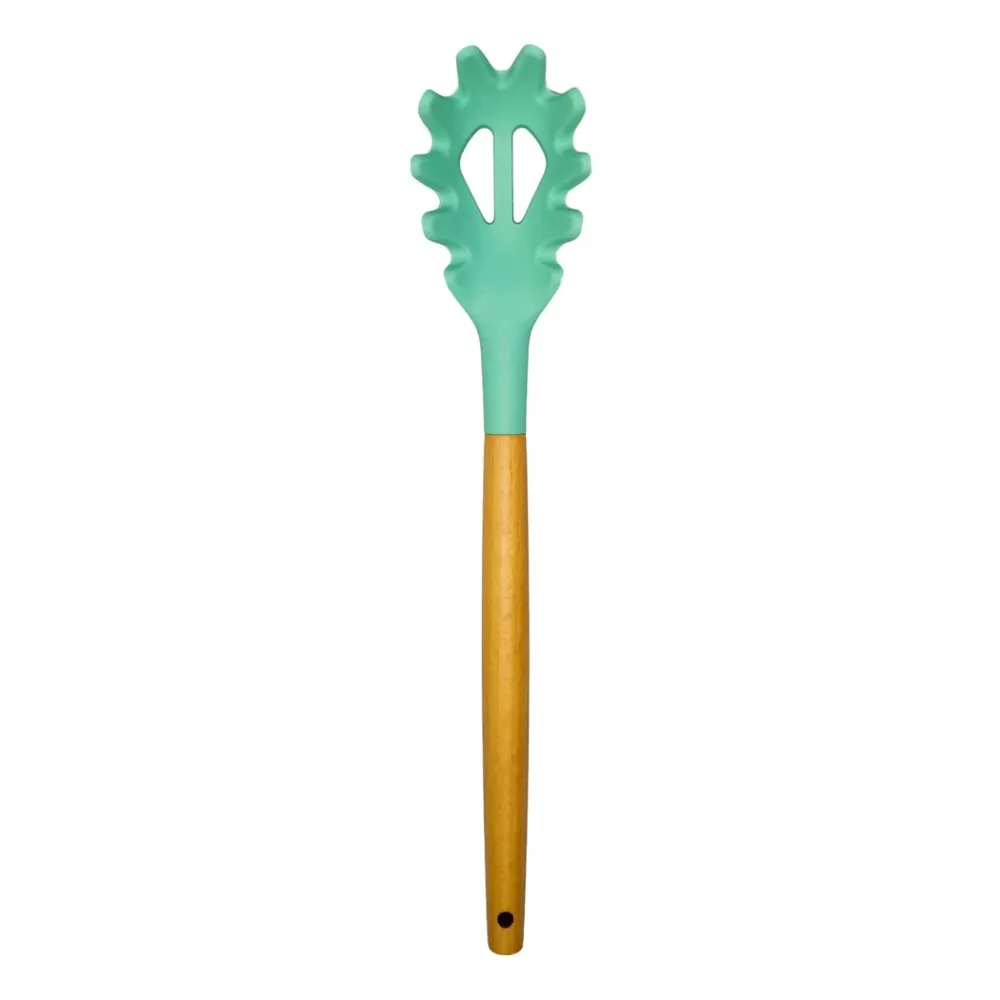 Spatula YJJY08, pentru paste, silicon + lemn, verde, 31.7 x 6.3 cm