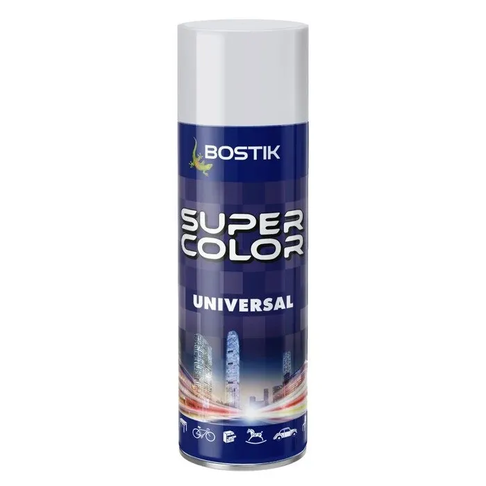 Spray vopsea acrilica Bostik Super Color Universal, interior / exterior, alb-gri RAL7047, 400 ml