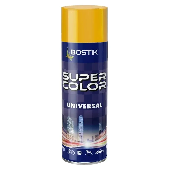 Spray vopsea acrilica Bostik Super Color Universal, interior / exterior, galben auriu RAL1004, 400 ml
