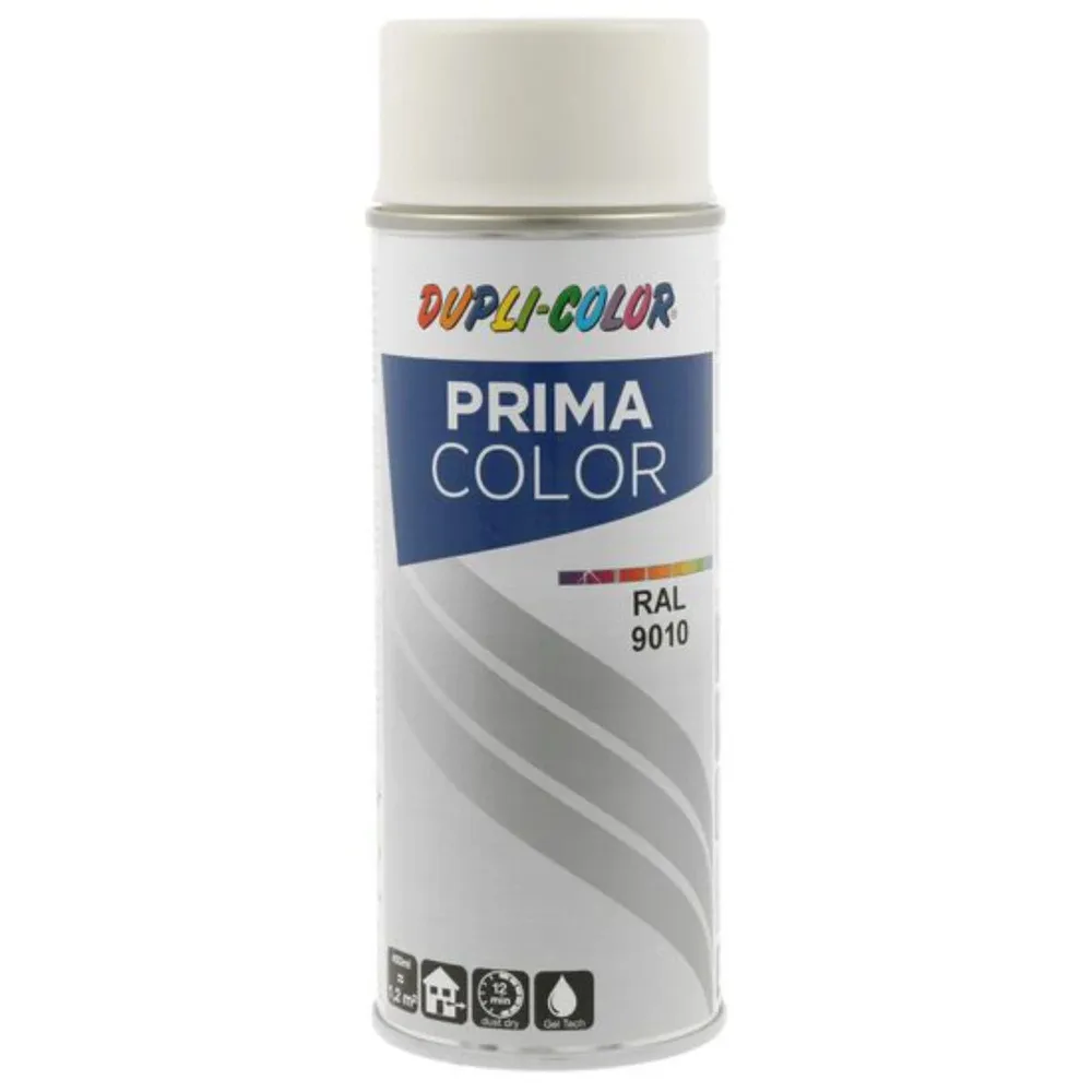 Spray vopsea acrilica Dupli-Color Prima Color, interior / exterior, alb mat RAL9010, 400 ml