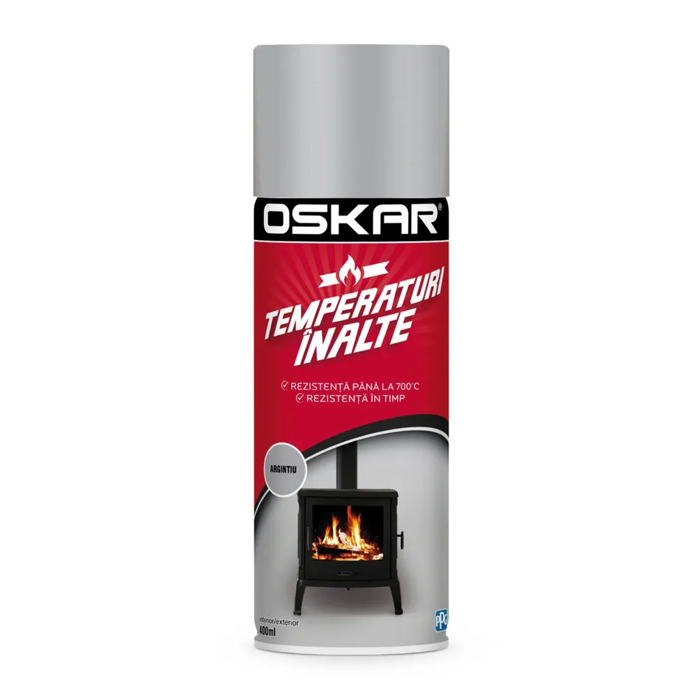 Spray vopsea acrilica, Oskar temperaturi inalte, argintiu, interior / exterior, 400 ml