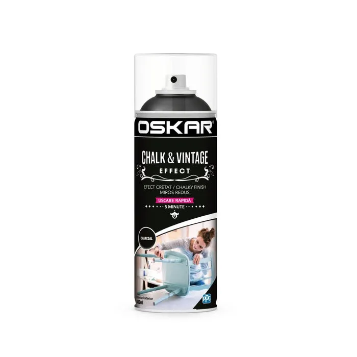 Spray vopsea lemn / metal, Oskar Chalk & Vintage Effect, charcoal, interior / exterior, 400 ml