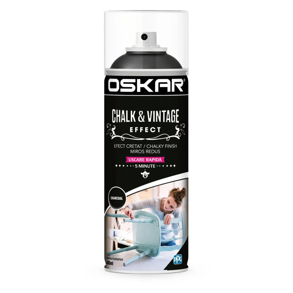 Spray vopsea lemn / metal, Oskar Chalk & Vintage Effect, charcoal, interior / exterior, 400 ml